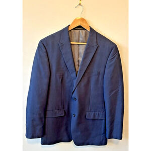 Perry Ellis Portfolio Modern Fit 2 Piece Navy Pin Stripped Unhemmed Suit 42L/36W